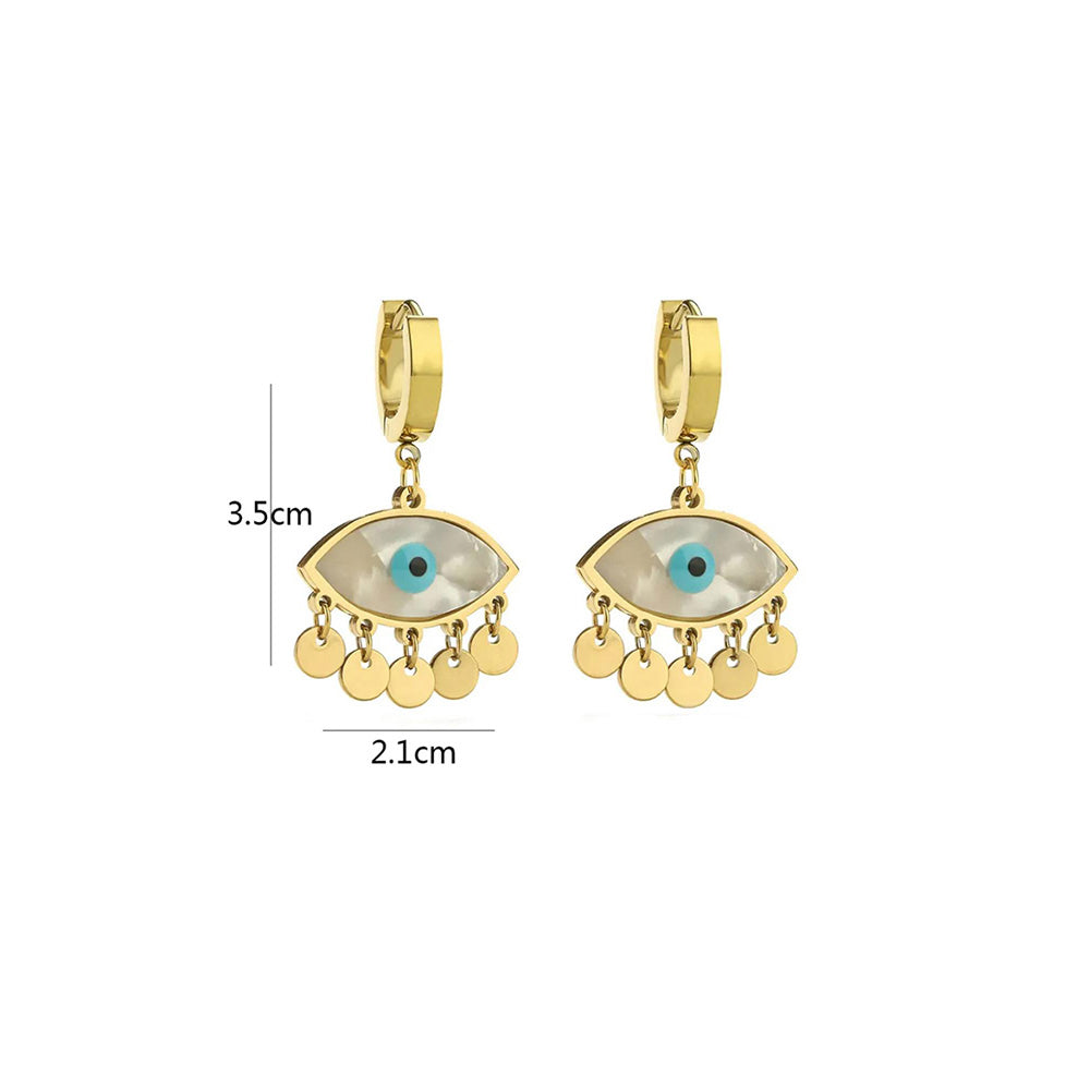 Peachy Accessories Classic Evil Eye Dangler Hoop Earrings 18K Gold Plated