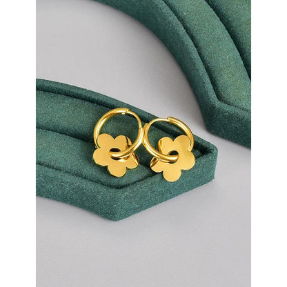 Peachy Accessories 18K Gold Plated Dangling Flower Huggie Hoops Earrings