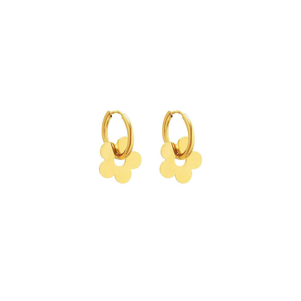 Peachy Accessories 18K Gold Plated Dangling Flower Huggie Hoops Earrings