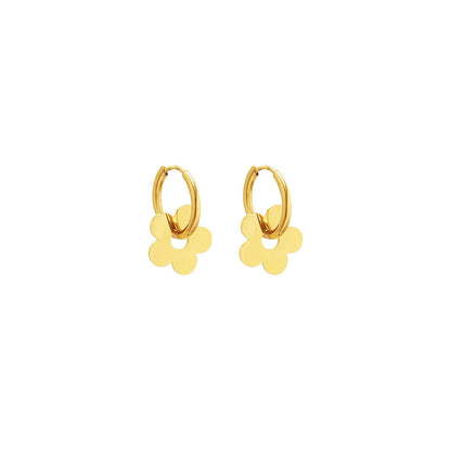 Peachy Accessories 18K Gold Plated Dangling Flower Huggie Hoops Earrings