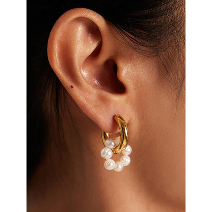 Peachy Accessories Classic Celebrity Pearl Hoops - 18K Gold Plated
