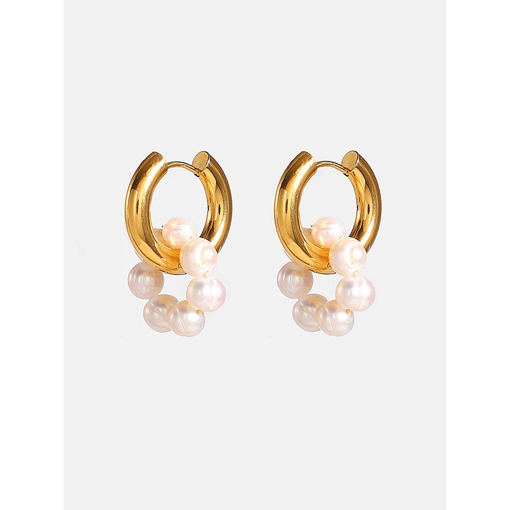 Peachy Accessories Classic Celebrity Pearl Hoops - 18K Gold Plated