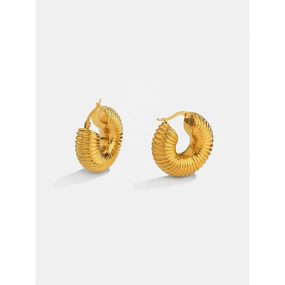 Peachy Accessories Classic Line Patterned Hoop Earrings 18K Gold Plated