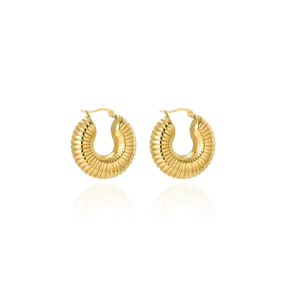 Peachy Accessories Classic Line Patterned Hoop Earrings 18K Gold Plated