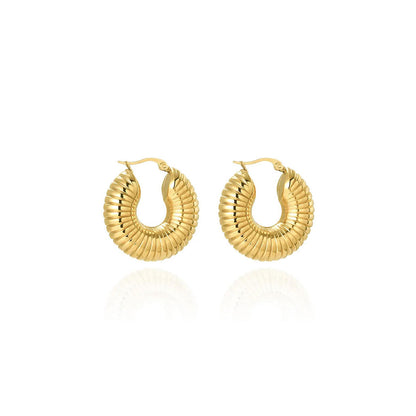 Peachy Accessories Classic Line Patterned Hoop Earrings 18K Gold Plated