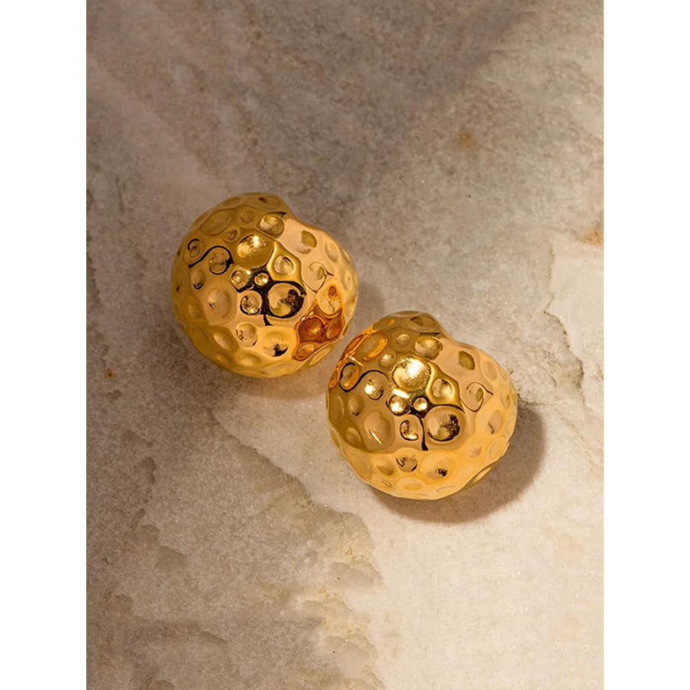 Peachy Accessories Classic Round Textured Earrings - 18K Gold Plated