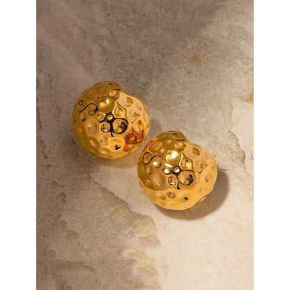 Peachy Accessories Classic Round Textured Earrings - 18K Gold Plated