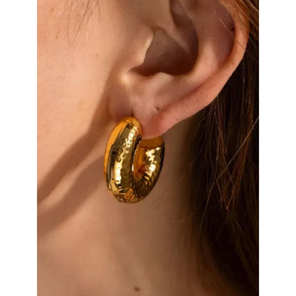 Peachy Accessories Classic Textured Hoop Earrings - 18K Gold Plated