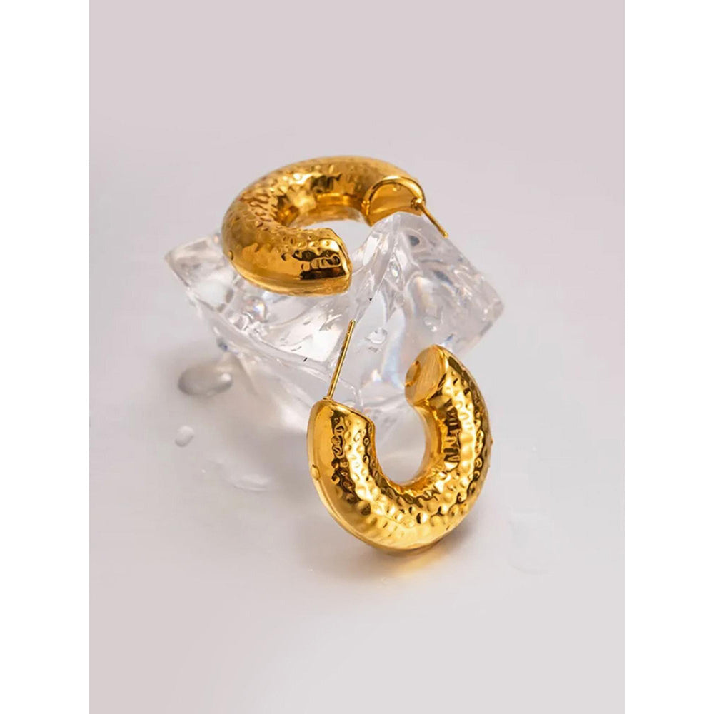 Peachy Accessories Classic Textured Hoop Earrings - 18K Gold Plated