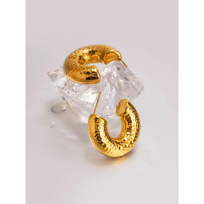 Peachy Accessories Classic Textured Hoop Earrings - 18K Gold Plated