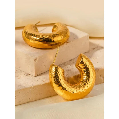 Peachy Accessories Classic Textured Hoop Earrings - 18K Gold Plated