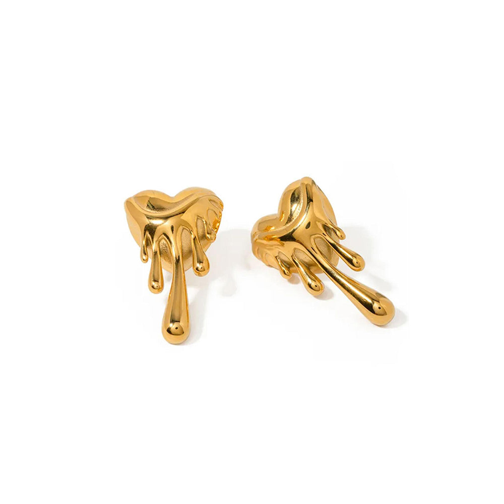 Peachy Accessories Classic Drippy Heart Earrings 18K Gold Plated