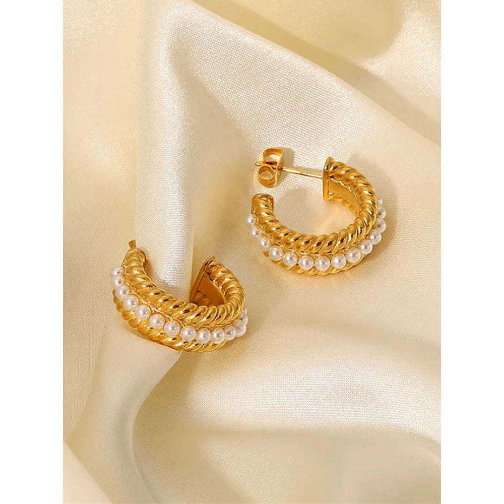 Peachy Accessories Elegant Cinderella Pearl Earrings 18K Gold Plated