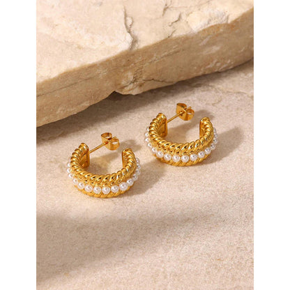 Peachy Accessories Elegant Cinderella Pearl Earrings 18K Gold Plated