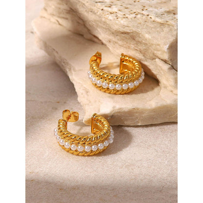 Peachy Accessories Elegant Cinderella Pearl Earrings 18K Gold Plated