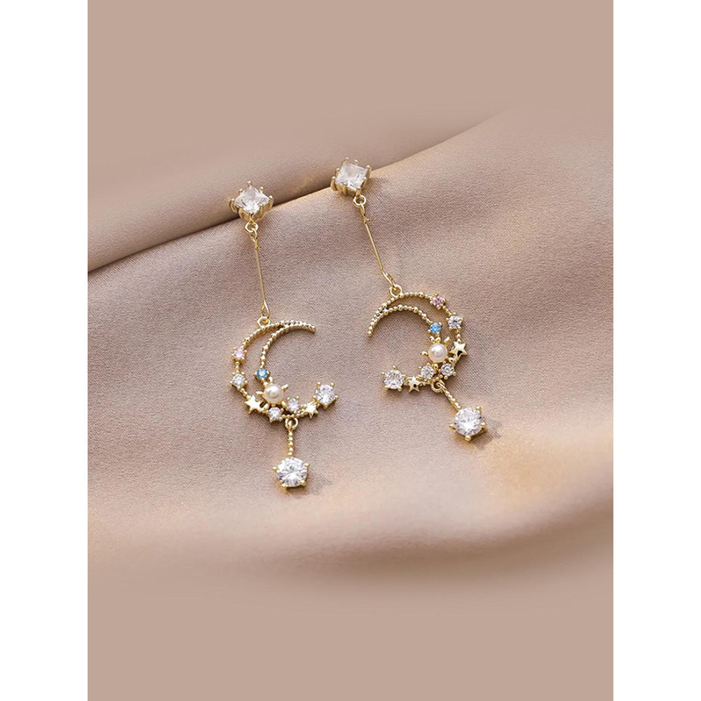 Peachy Accessories Gold Plated Dangler Moon Earrings