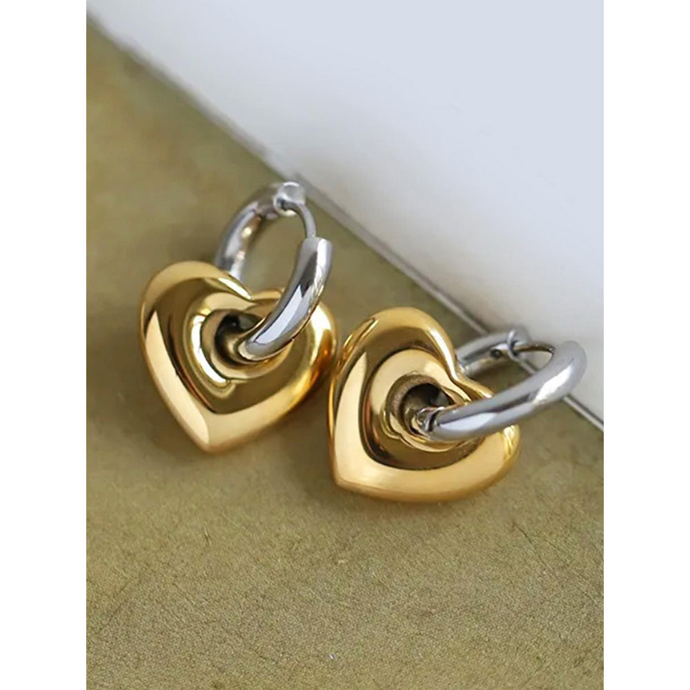 Peachy Accessories Two Tone Heart Huggie Hoop Earrings