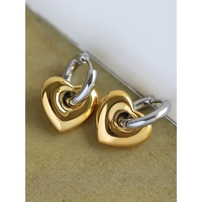 Peachy Accessories Two Tone Heart Huggie Hoop Earrings