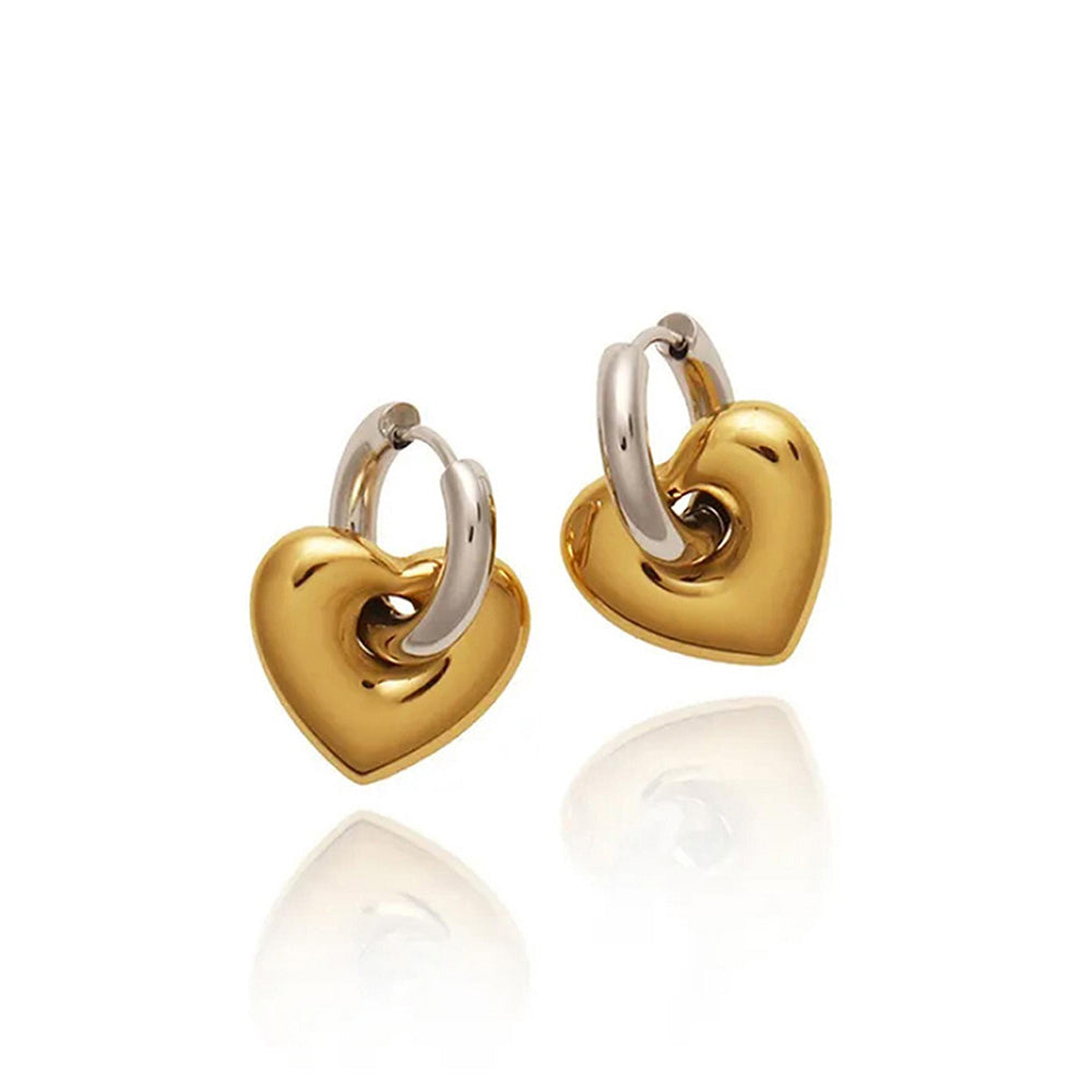 Peachy Accessories Two Tone Heart Huggie Hoop Earrings