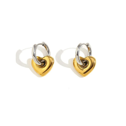 Peachy Accessories Two Tone Heart Huggie Hoop Earrings