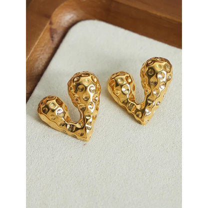 Peachy Accessories Chunky Gold Heart Drop Earrings