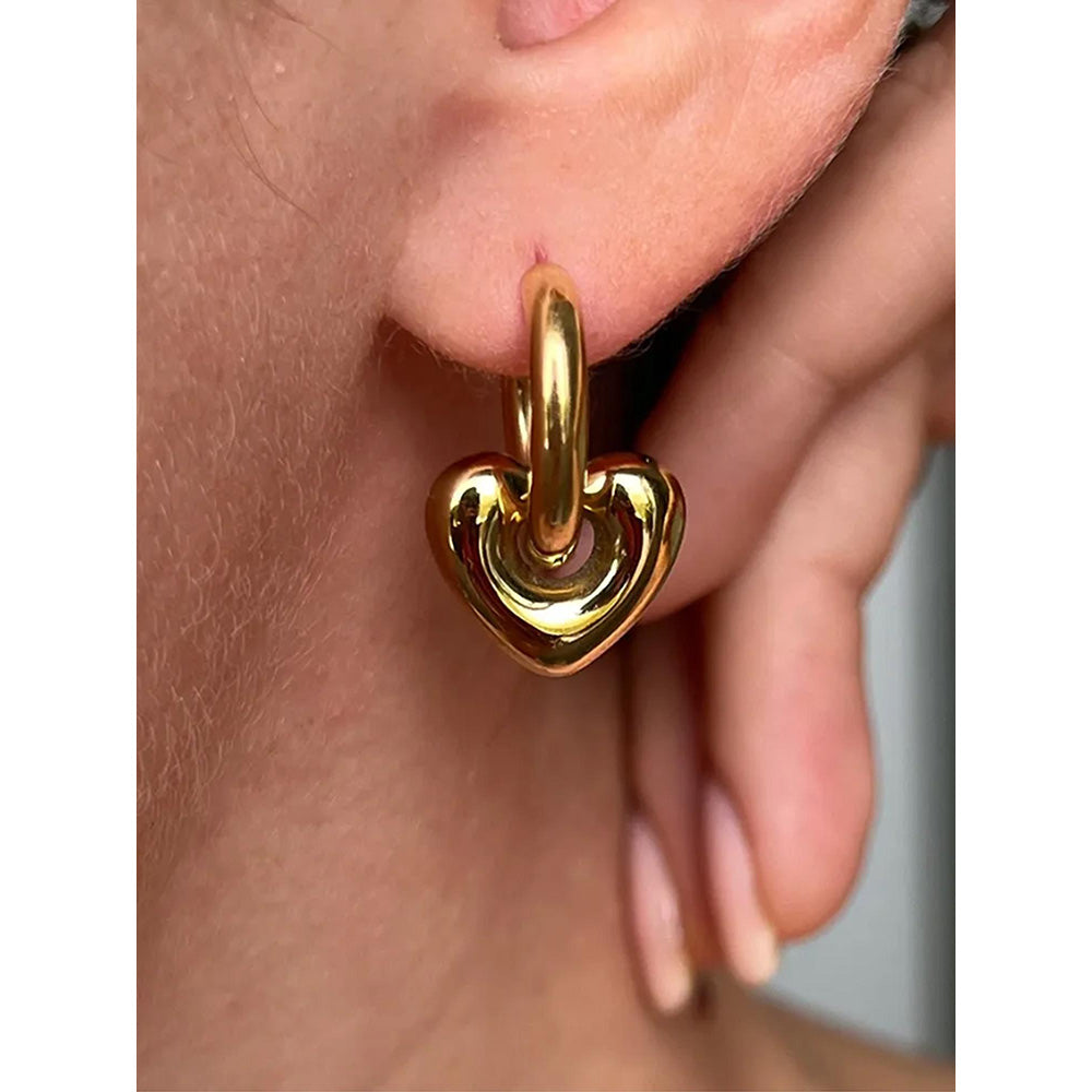Peachy Accessories Heart Huggie 18K Gold Plated Drop Earrings