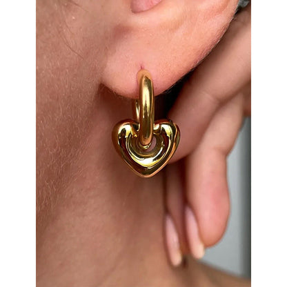 Peachy Accessories Heart Huggie 18K Gold Plated Drop Earrings