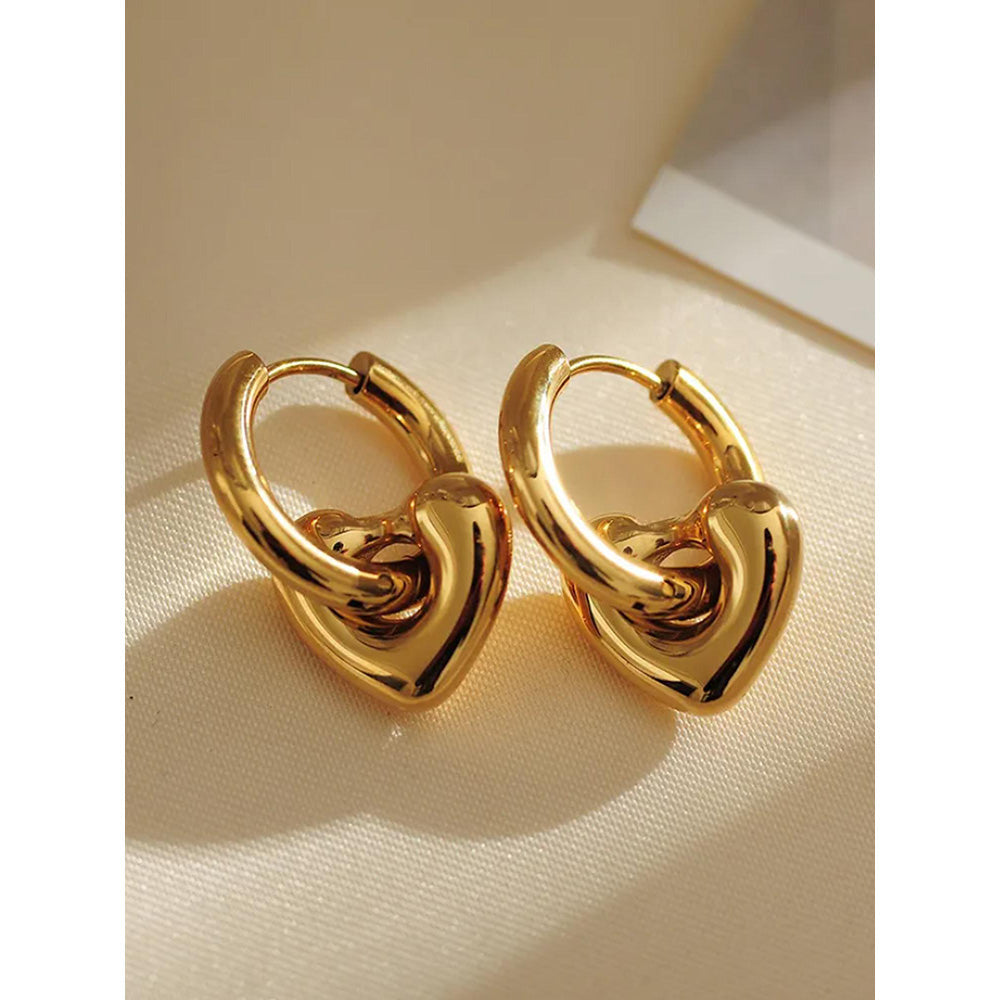 Peachy Accessories Heart Huggie 18K Gold Plated Drop Earrings