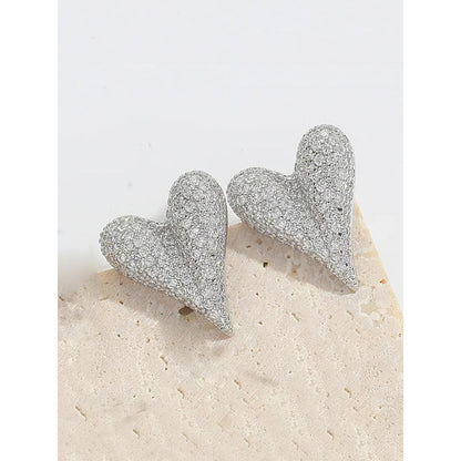Peachy Accessories Silver Plated Heart White Stone Stud Earrings