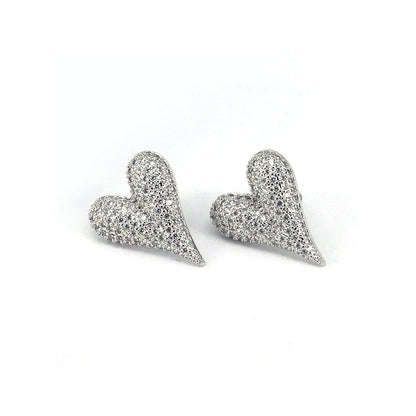 Peachy Accessories Silver Plated Heart White Stone Stud Earrings