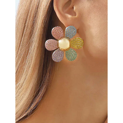 Peachy Accessories Multi-Colour Large Colourful Flower Stones Earrings