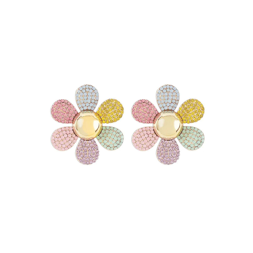 Peachy Accessories Multi-Colour Large Colourful Flower Stones Earrings