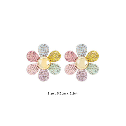 Peachy Accessories Multi-Colour Large Colourful Flower Stones Earrings