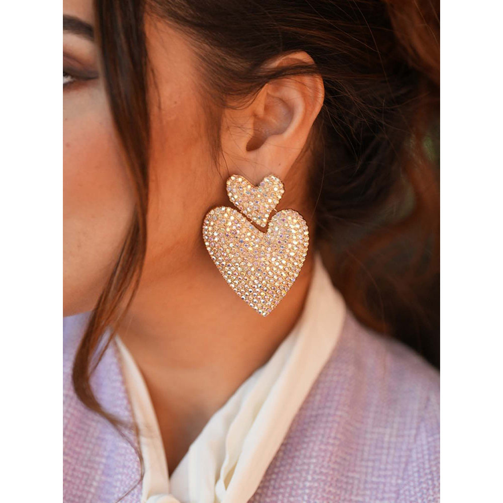 Peachy Accessories Multi-Colour Large Dazzling Heart Earrings