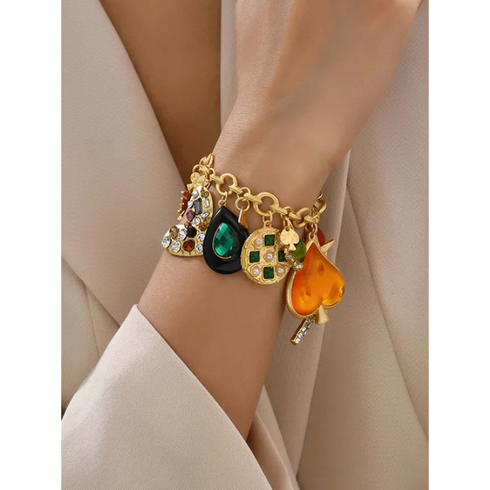 Peachy Accessories Multi-Colour Trendy Heart Shaped Rhinestone Charm Bracelet