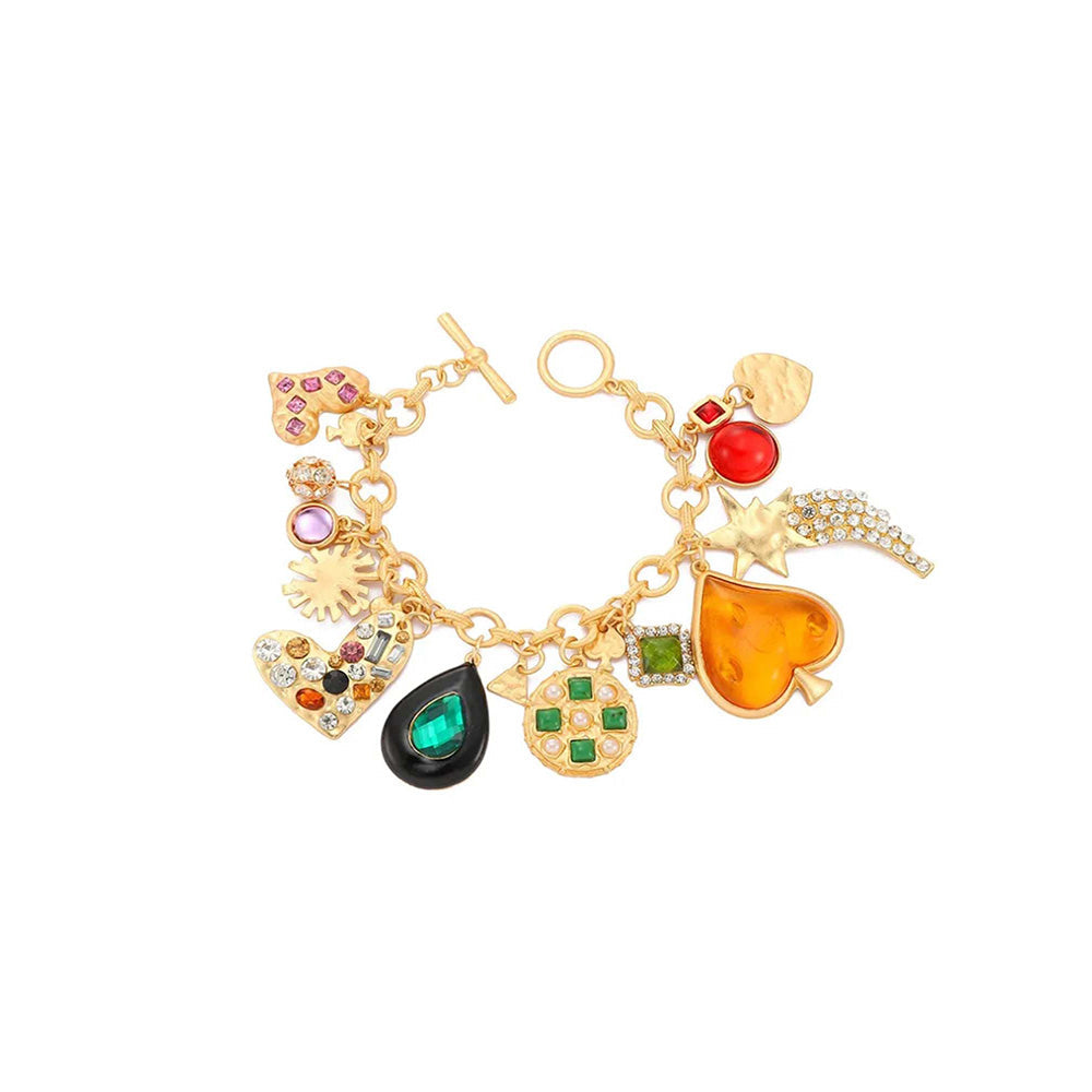 Peachy Accessories Multi-Colour Trendy Heart Shaped Rhinestone Charm Bracelet