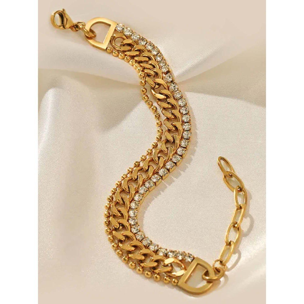Peachy Accessories White 18K Gold Plated Tennis Bracelet For Women - Luxury Statement Jewellery