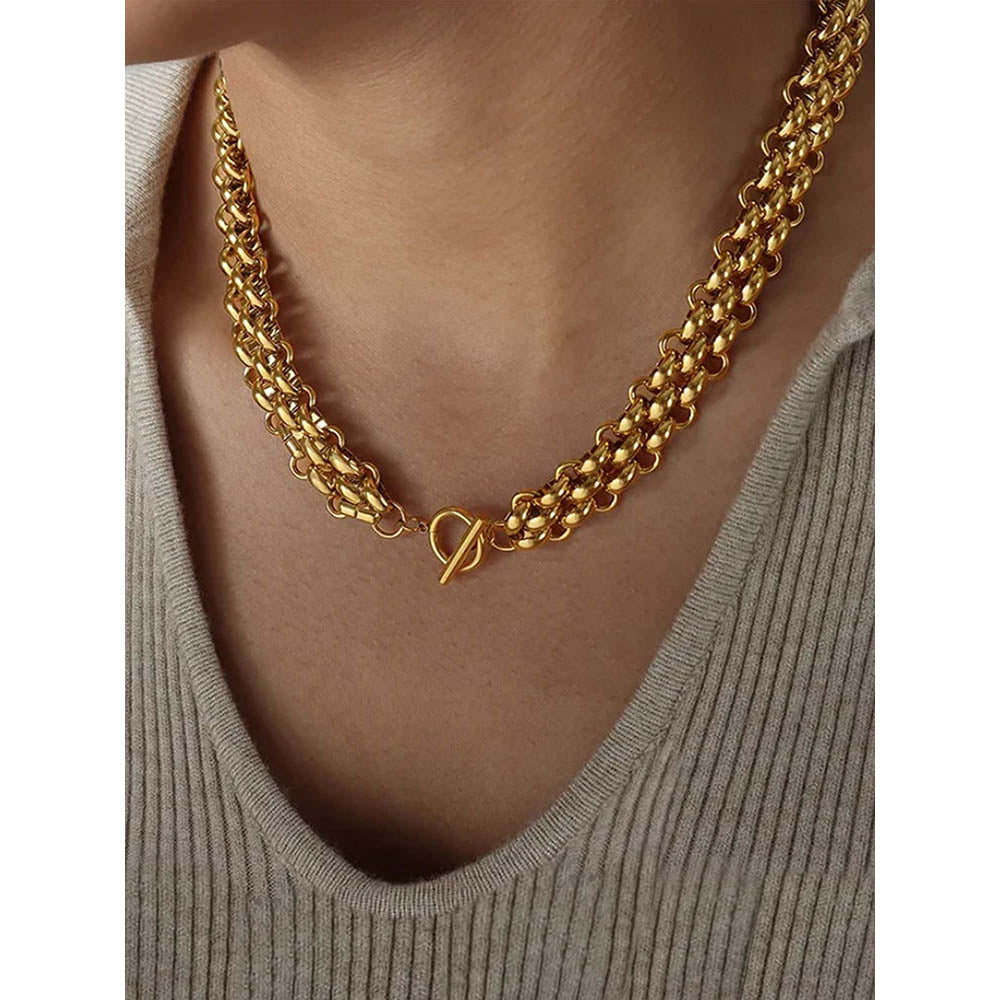 Peachy Accessories 18K Gold Plated Statement Chain Necklace - Celebrity Style Fashion Jewellery