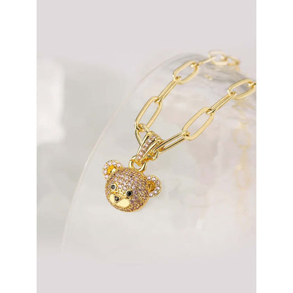 Peachy Accessories White 18K Gold-Plated Teddy Bear Necklace For Women - Cute Dainty Pendant