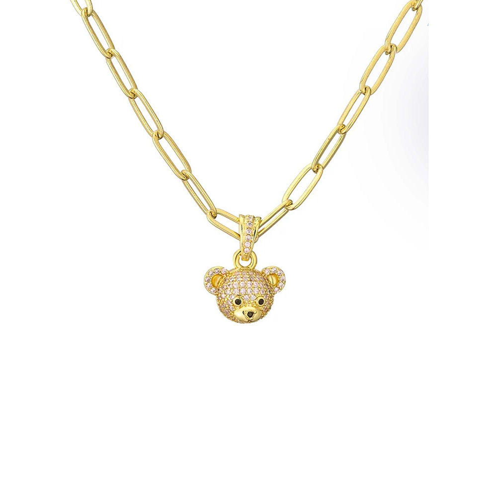 Peachy Accessories White 18K Gold-Plated Teddy Bear Necklace For Women - Cute Dainty Pendant