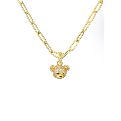 Peachy Accessories White 18K Gold-Plated Teddy Bear Necklace For Women - Cute Dainty Pendant