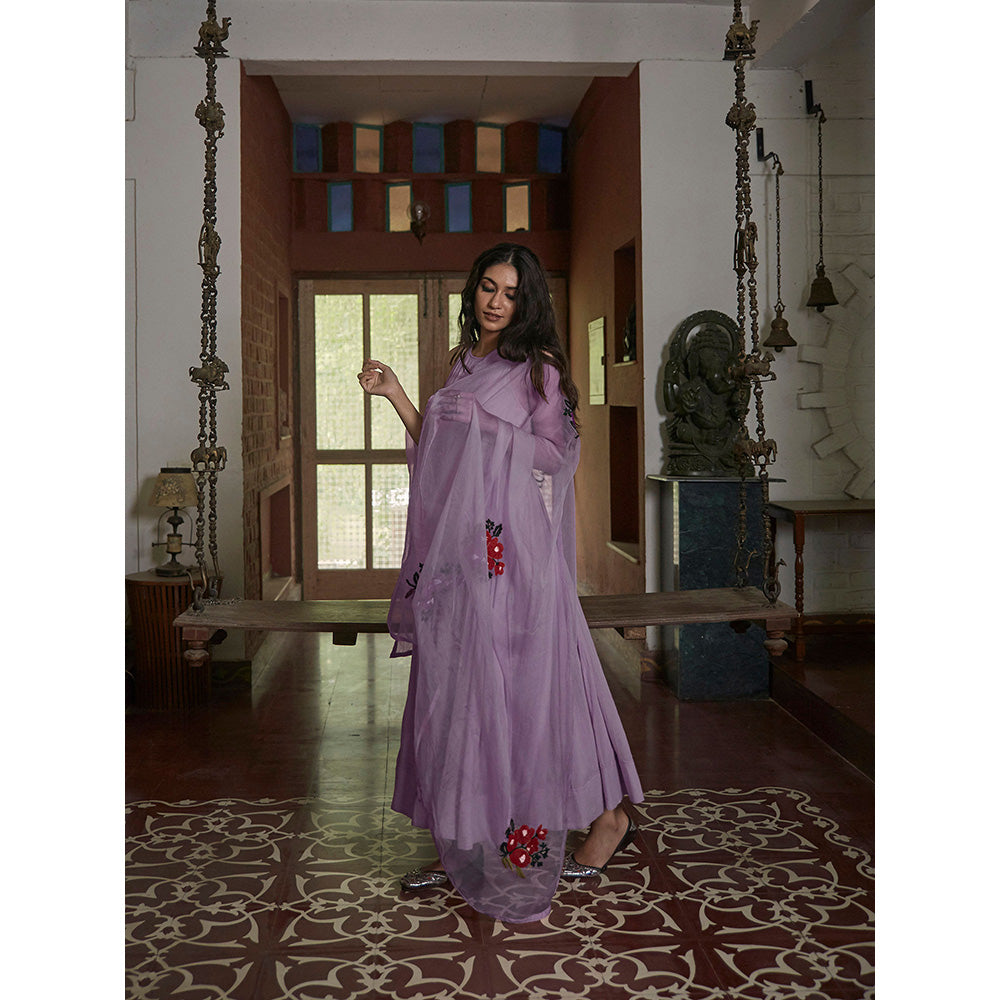 PEELI DORI Lavender Embroidered Dress with Dupatta (Set of 2)