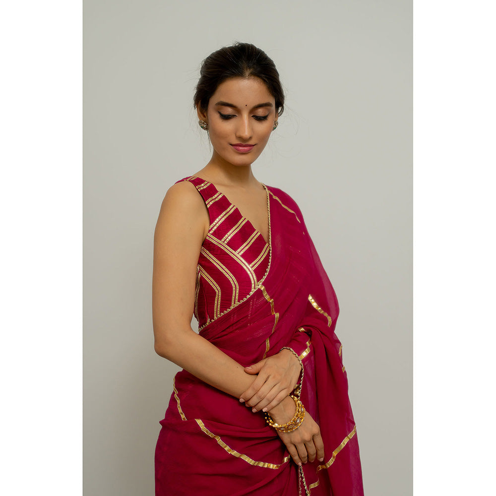 PEELI DORI Dhara Wine Stripes Saree with Stitched Blouse