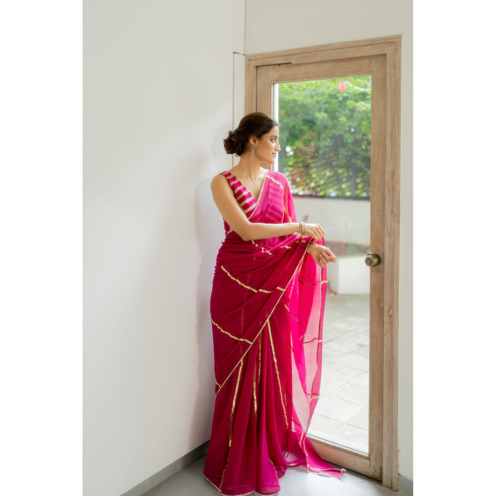 PEELI DORI Dhara Wine Stripes Saree with Stitched Blouse