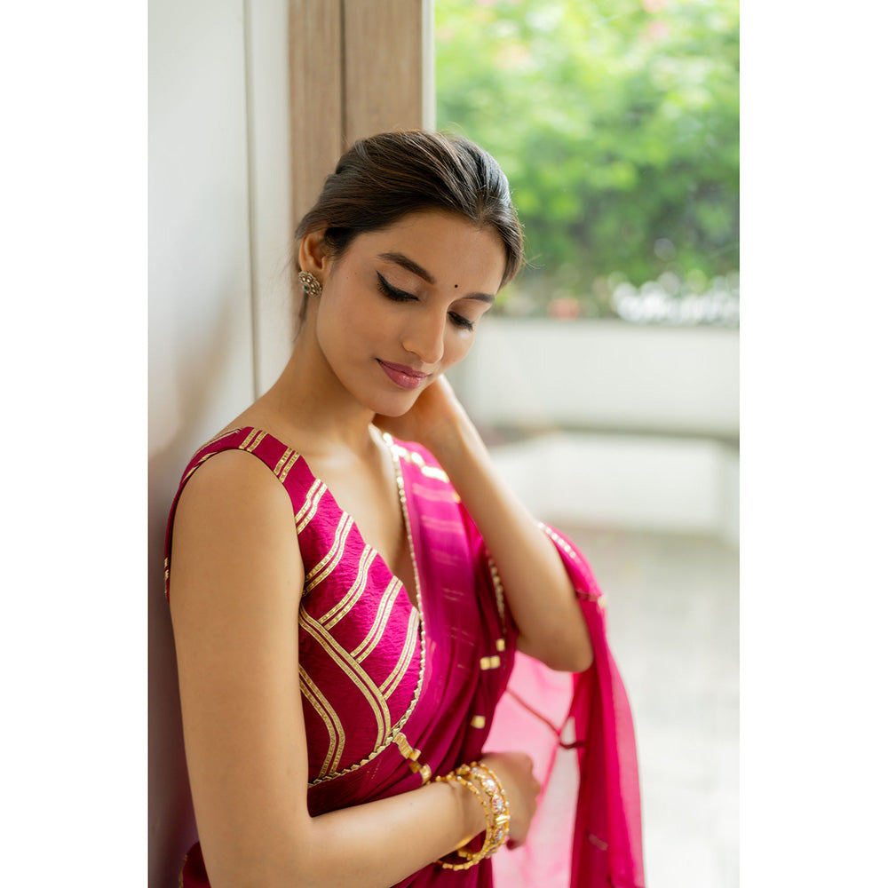 PEELI DORI Dhara Wine Stripes Saree with Stitched Blouse