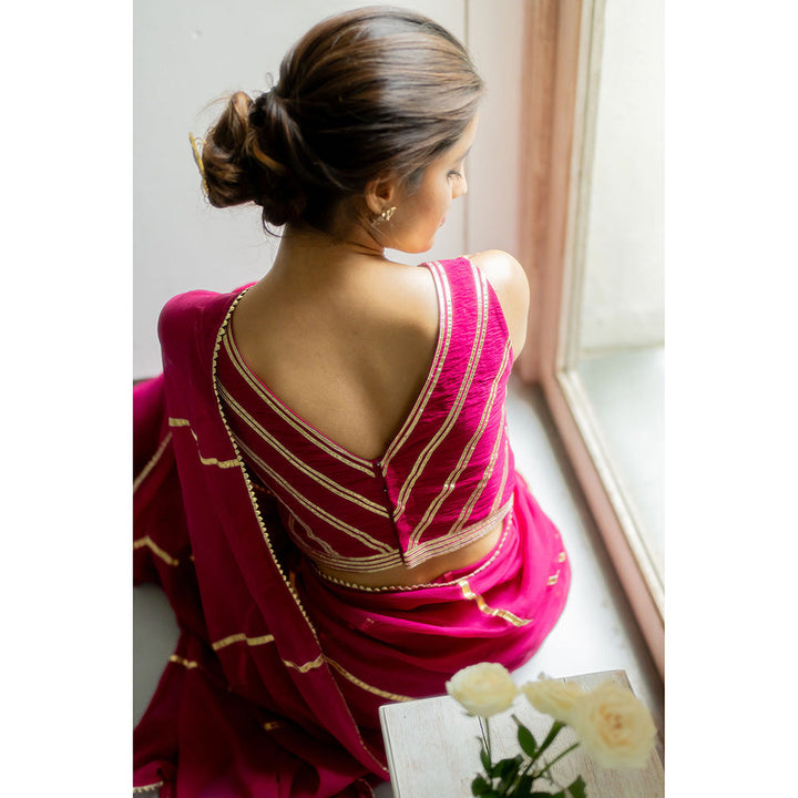 PEELI DORI Dhara Wine Stripes Saree with Stitched Blouse