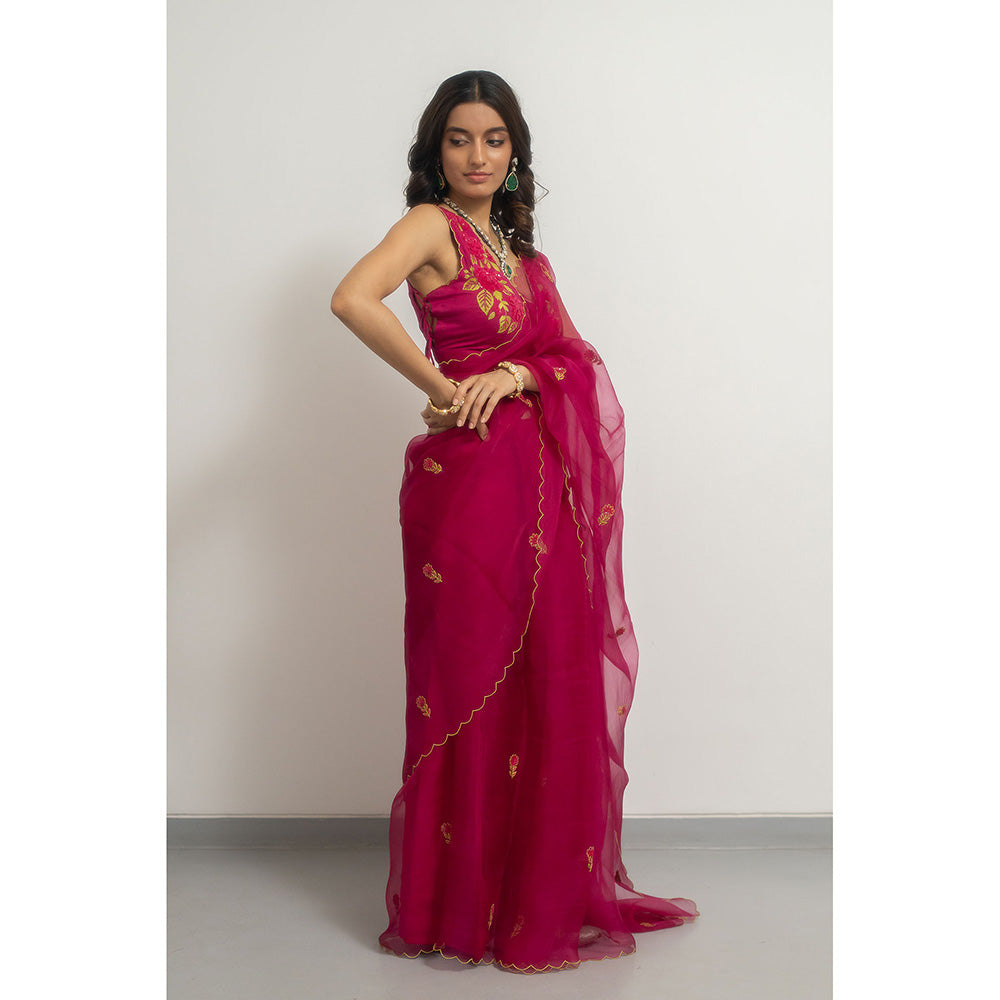 PEELI DORI Roopa Rani Embellished Wine Saree with Stitched Blouse