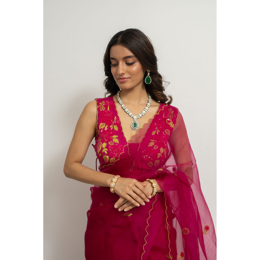 PEELI DORI Roopa Rani Embellished Wine Saree with Stitched Blouse