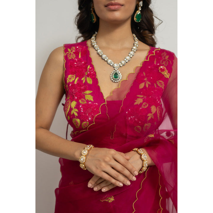 PEELI DORI Roopa Rani Embellished Wine Saree with Stitched Blouse