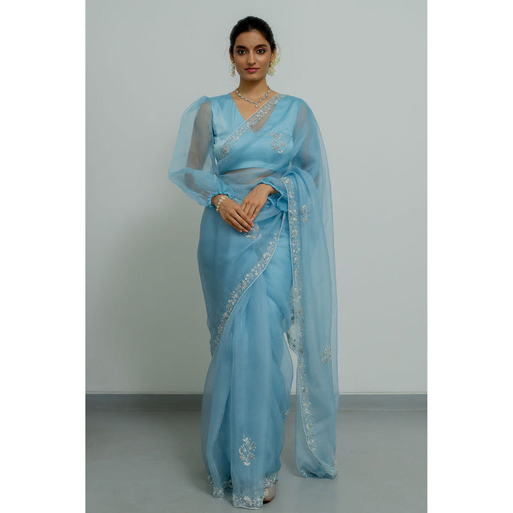 PEELI DORI Juliette Blue Embellished Saree with Stitched Blouse